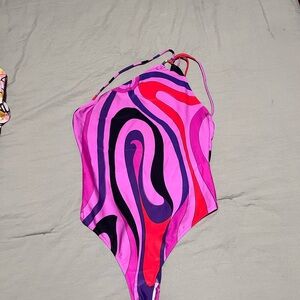 Emilio Pucci Pink and Purple Swirl One Piece Swimsuit